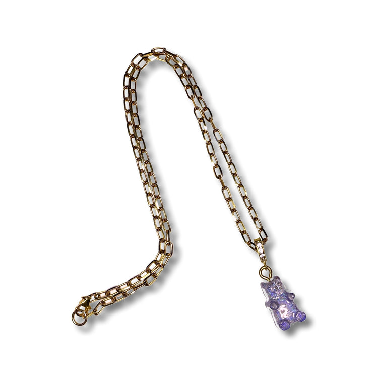 Lilac Holo Gummy Bear Pave Crystal Necklace - Midnight Studio Necklace