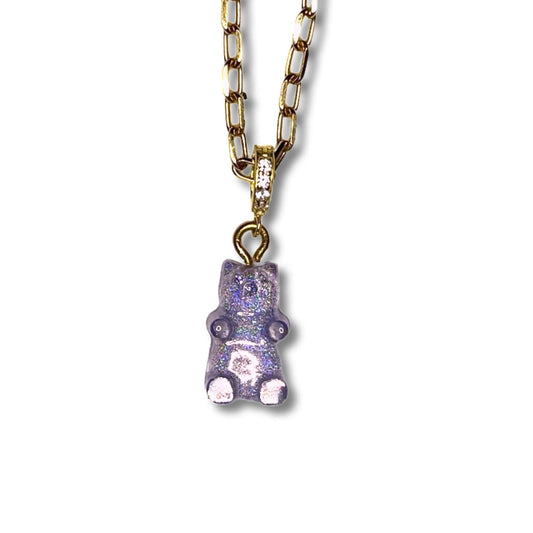 Lilac Holo Gummy Bear Pave Crystal Necklace - Midnight Studio Necklace