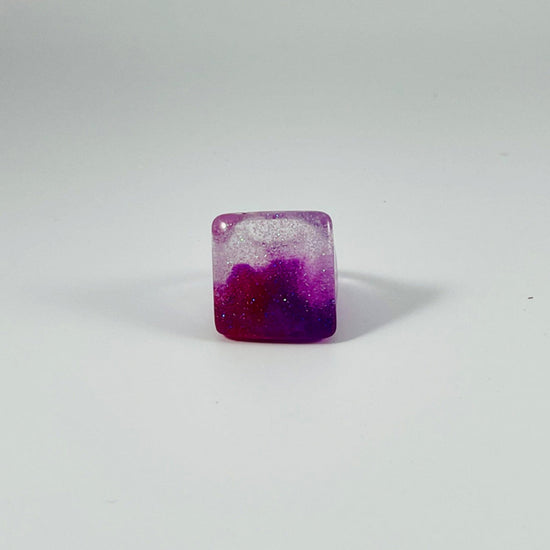 Neon Purple Chunky Square Ring with Iridescent Glitter - Midnight Studio Rings