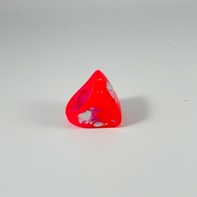 Neon Red & Silver Chunky Square Ring - Midnight Studio Rings