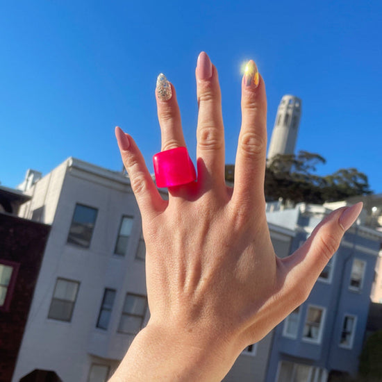 Neon Rose Chunky Square Ring - Midnight Studio Rings