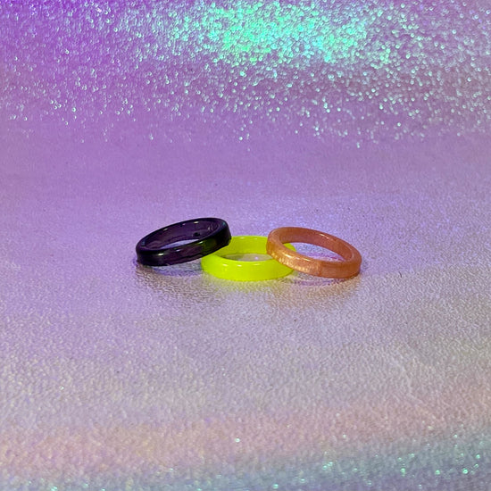 Stackable Ring 3pc Set - Midnight Studio Black Neon Yellow Orange Rings