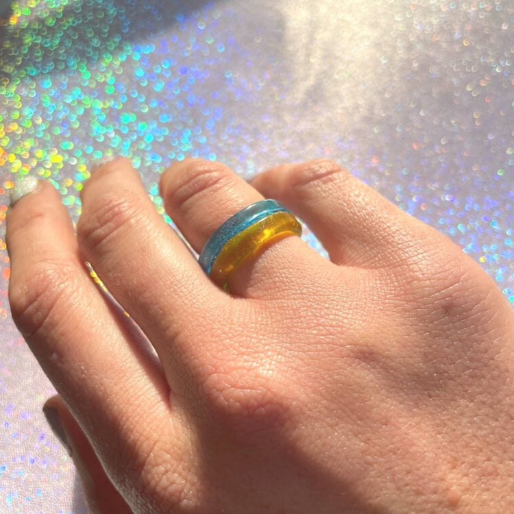 STACKABLE SOLIDARITY RING SET - Midnight Studio Blue & Yellow Rings