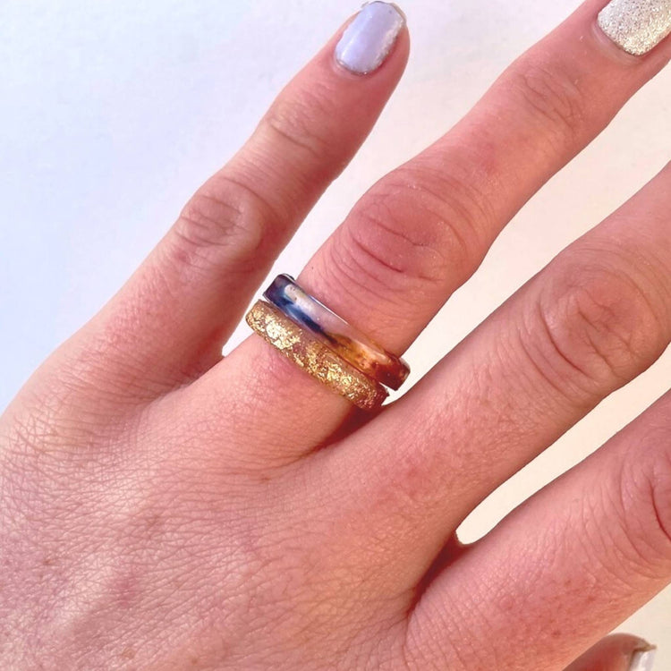 STACKABLE SOLIDARITY RING SET - Midnight Studio Gold & Blue + Yellow Rings