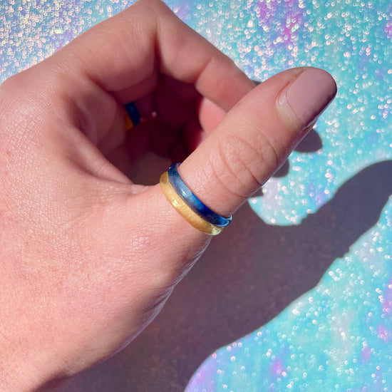 THIN STACKABLE SOLIDARITY RING SET - Midnight Studio Blue + Yellow / 6 Rings