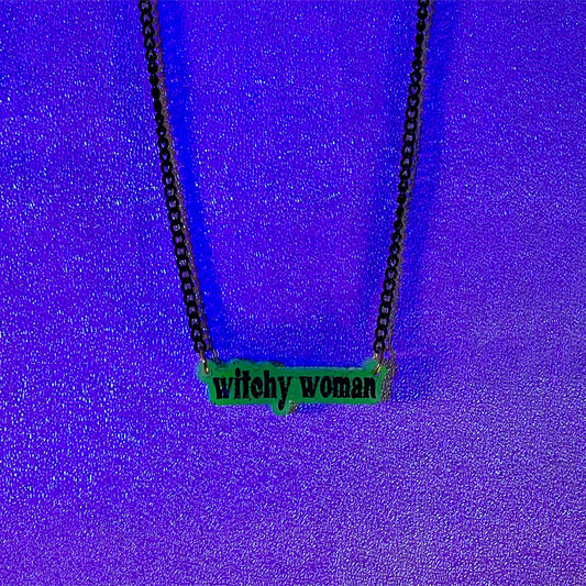 Witchy Woman Necklace - Midnight Studio Glow Green and Black Necklaces